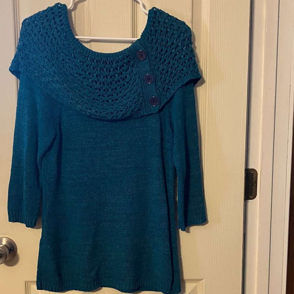Multiples Teal Cowl Neck Sweater